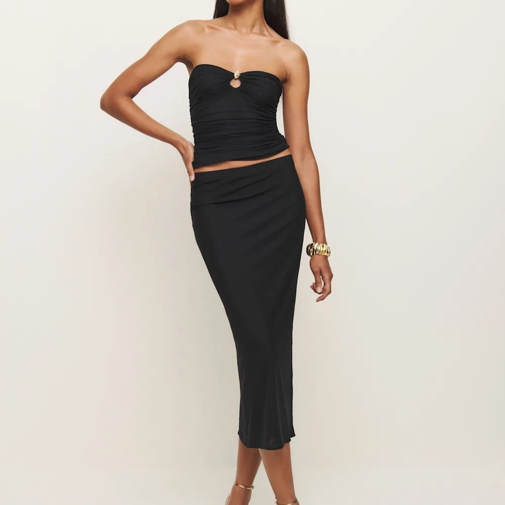 Reformation Myra Knit Top Black and Iris knit skirt- Size M full set
